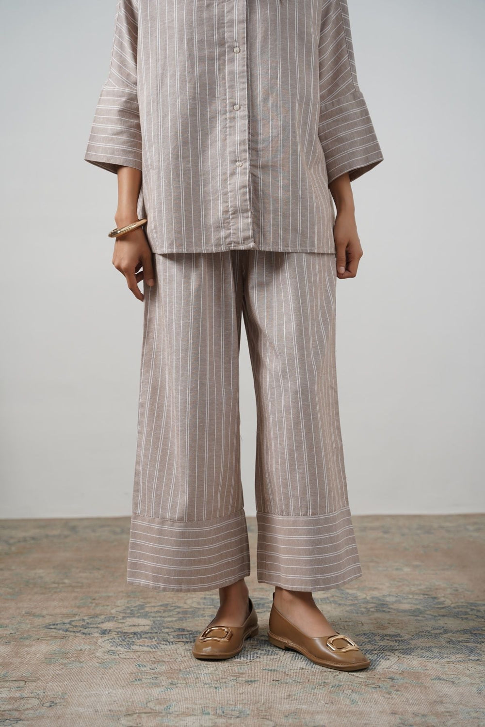 BEIGE STRIPED LINEN PANTS