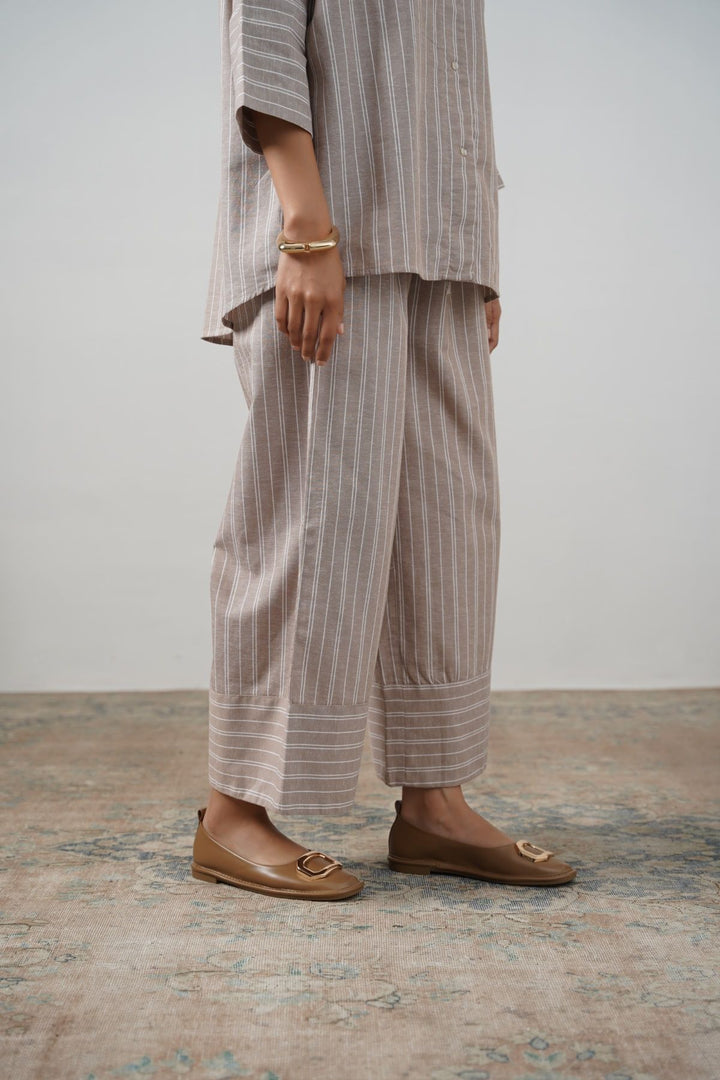 BEIGE STRIPED LINEN PANTS