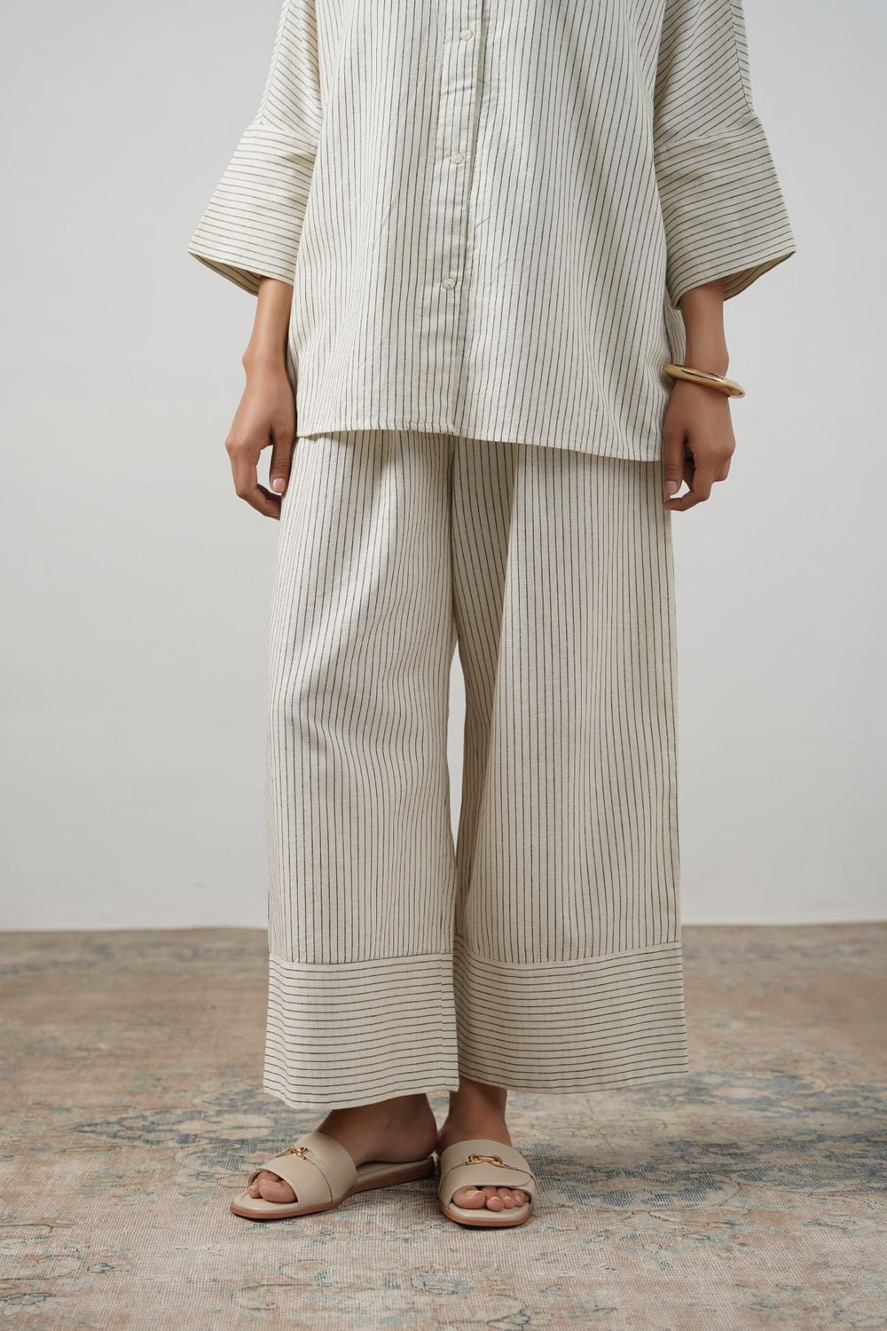 ECRU STRIPED LINEN PANTS