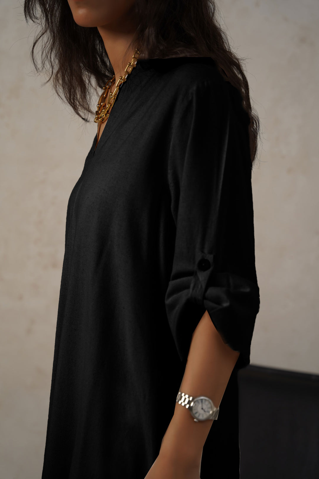 BLACK LINEN MIDI TUNIC