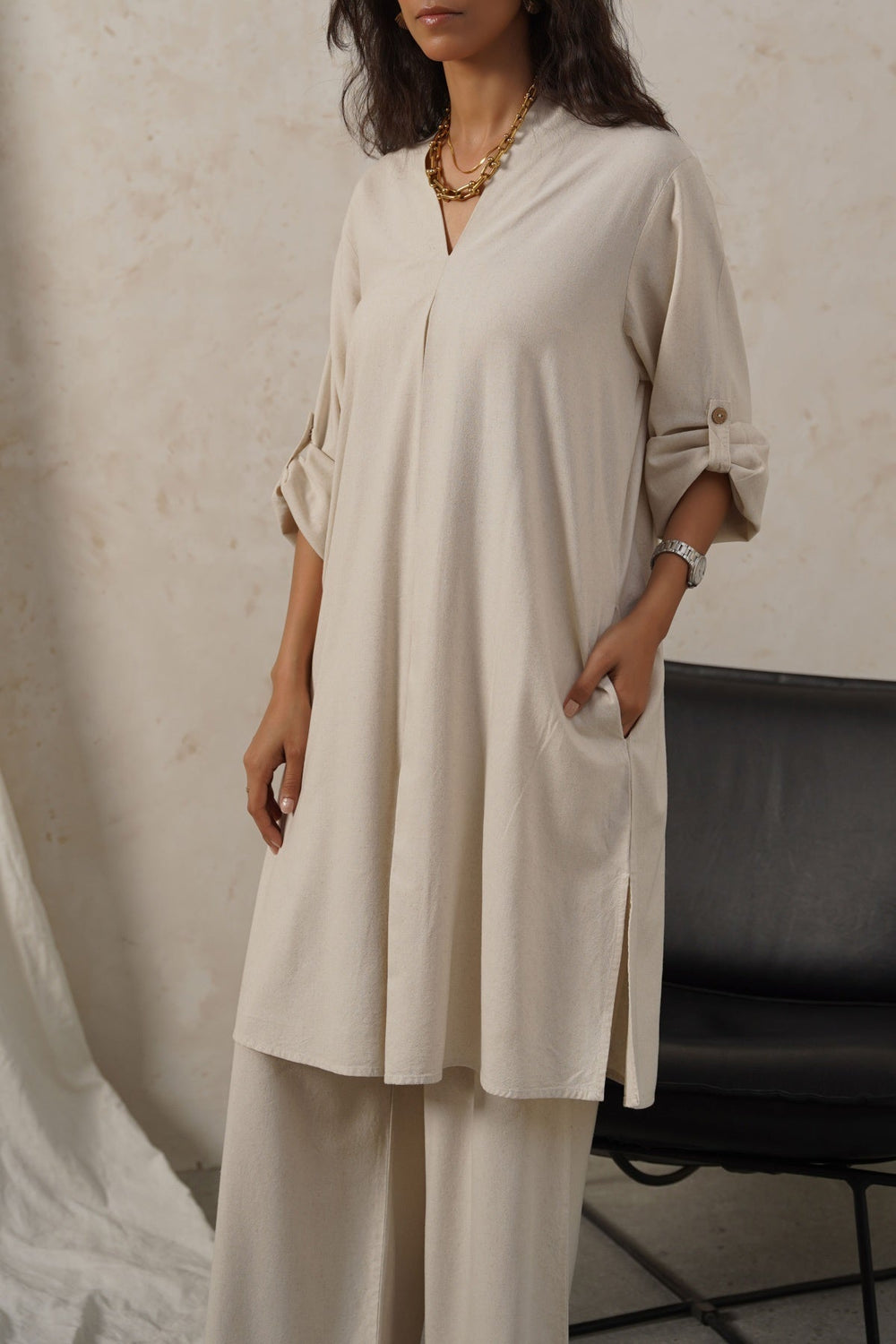 OFF WHITE LINEN MIDI TUNIC