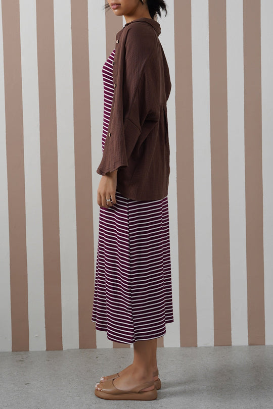 BURGUNDY STRIPED SUMMER DRESS