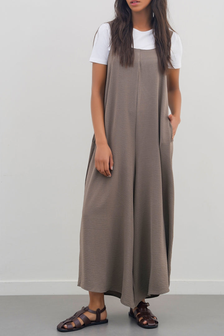 TAUPE SLINKY STRETCH JUMPSUIT