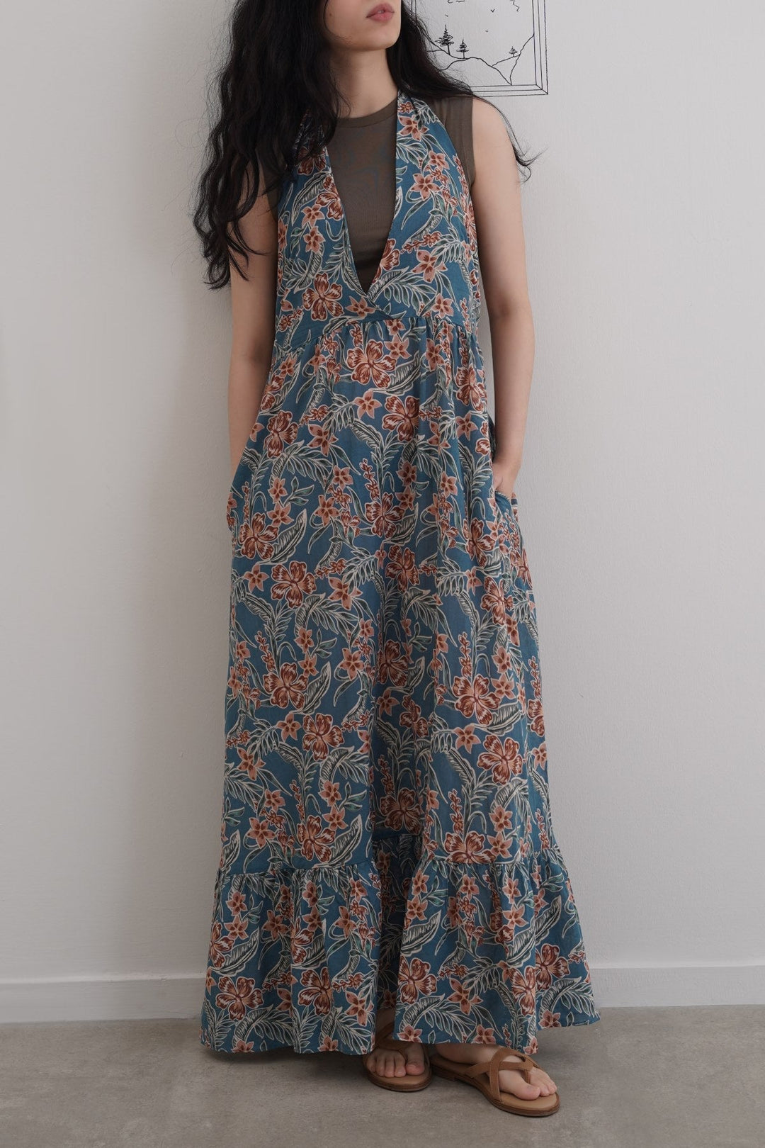 BLUE COTTON HALTER DRESS