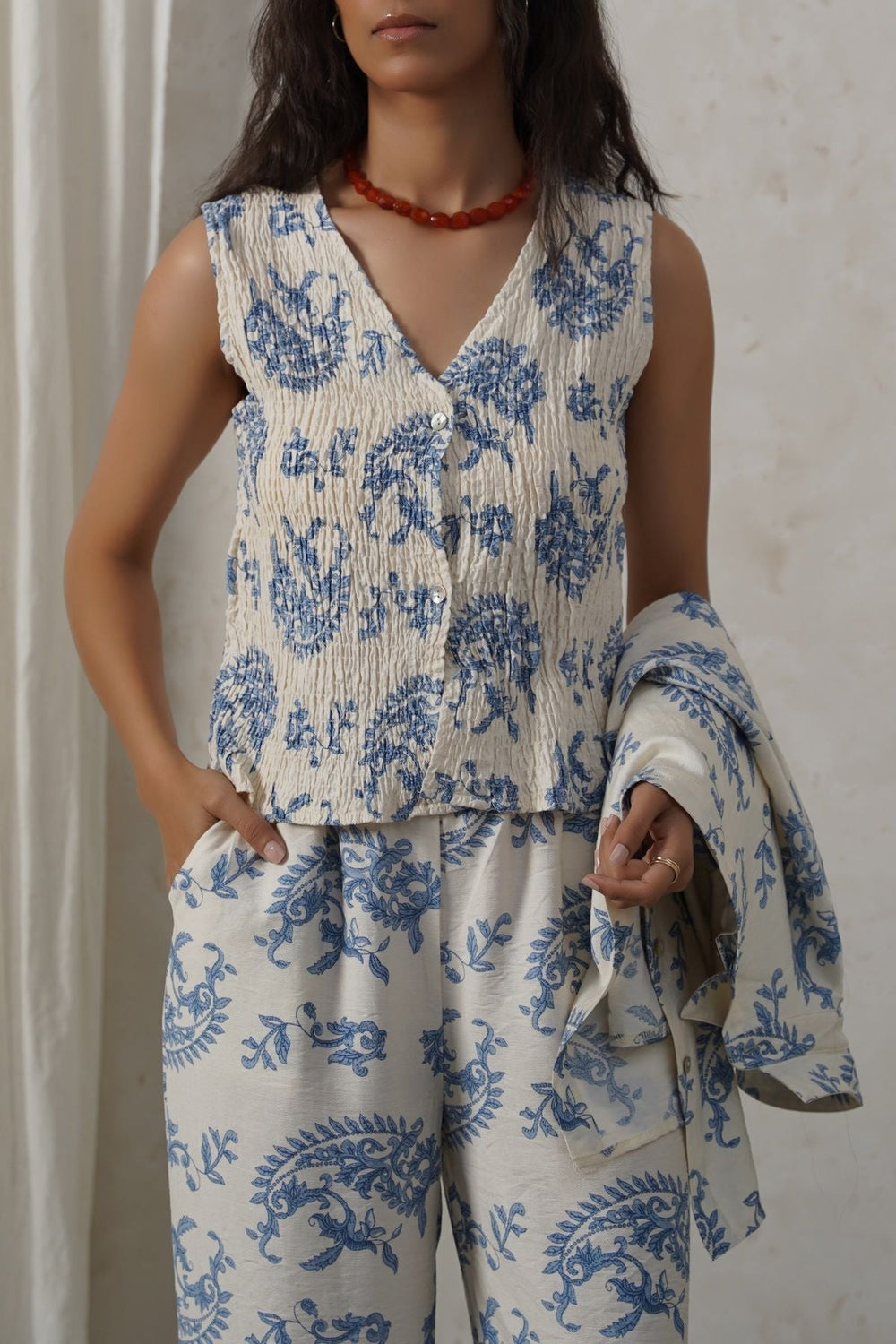 BLUE BLUE SMOCKED VEST