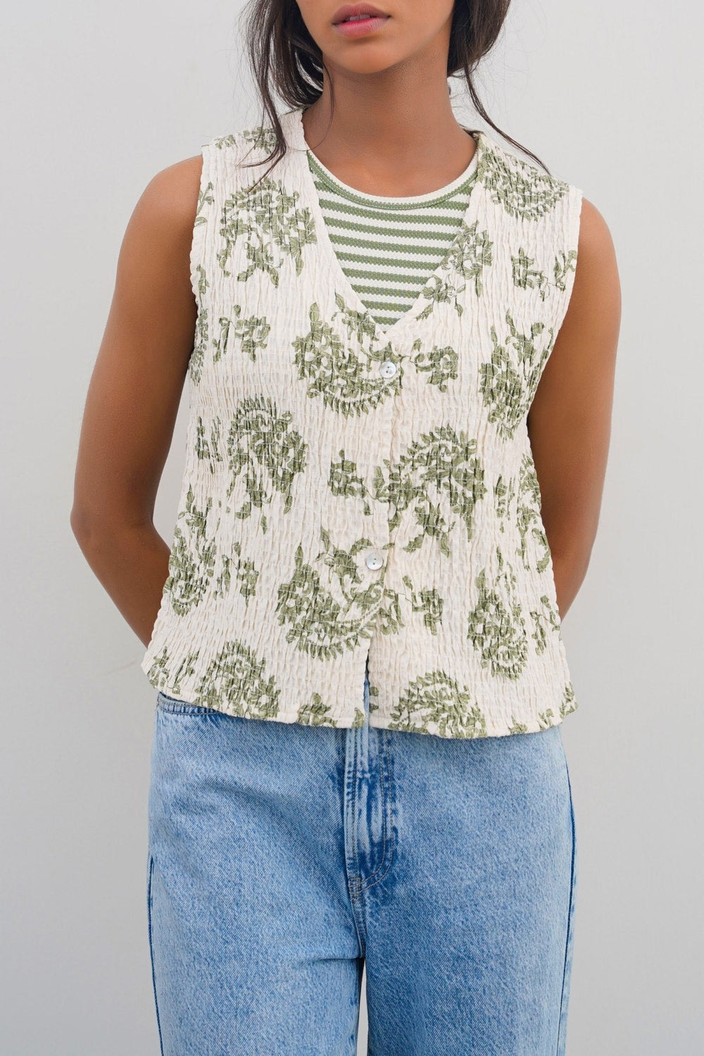GREEN GREEN SMOCKED VEST