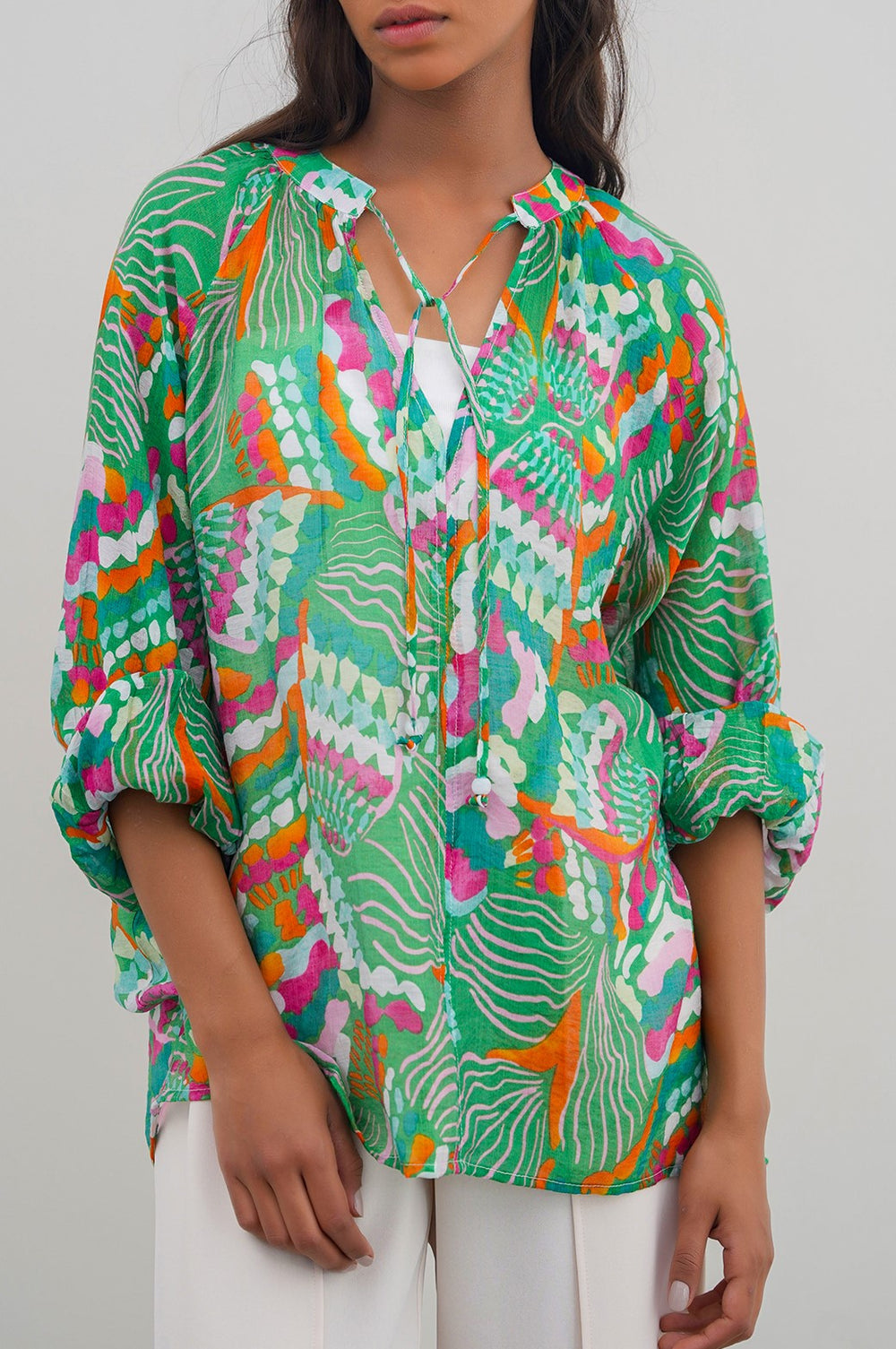 GREEN CACTUS SILK BLOUSE