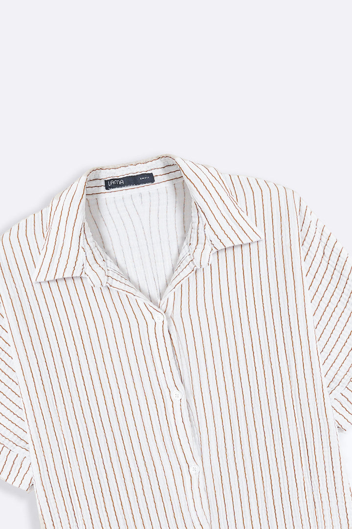 TAUPE STRIPED MUSLIN SHIRT