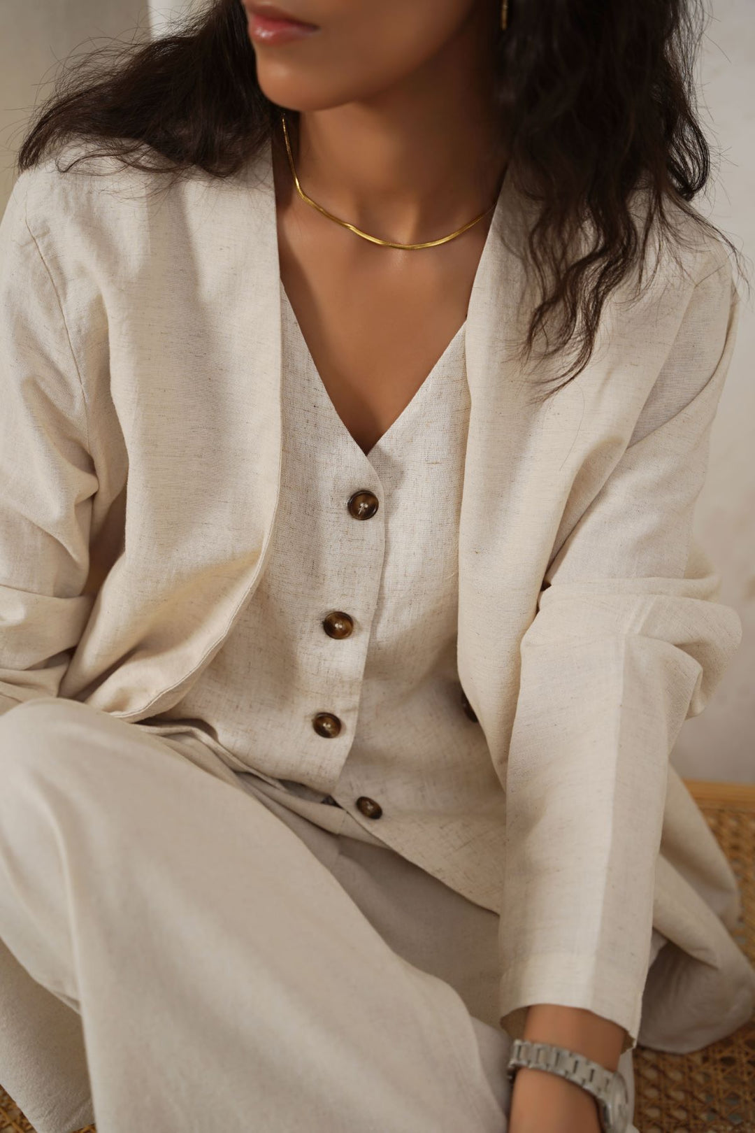 BEIGE CASUAL LINEN VEST