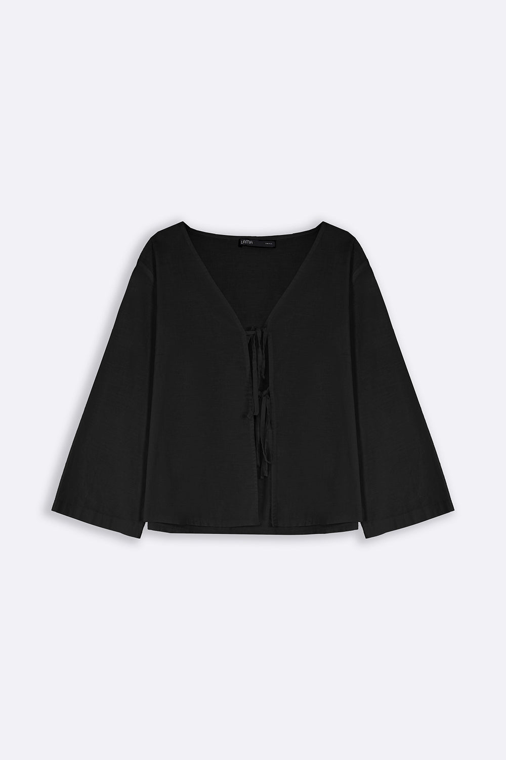BLACK LINEN BOW BLOUSE