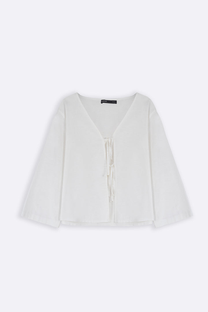 WHITE LINEN BOW BLOUSE
