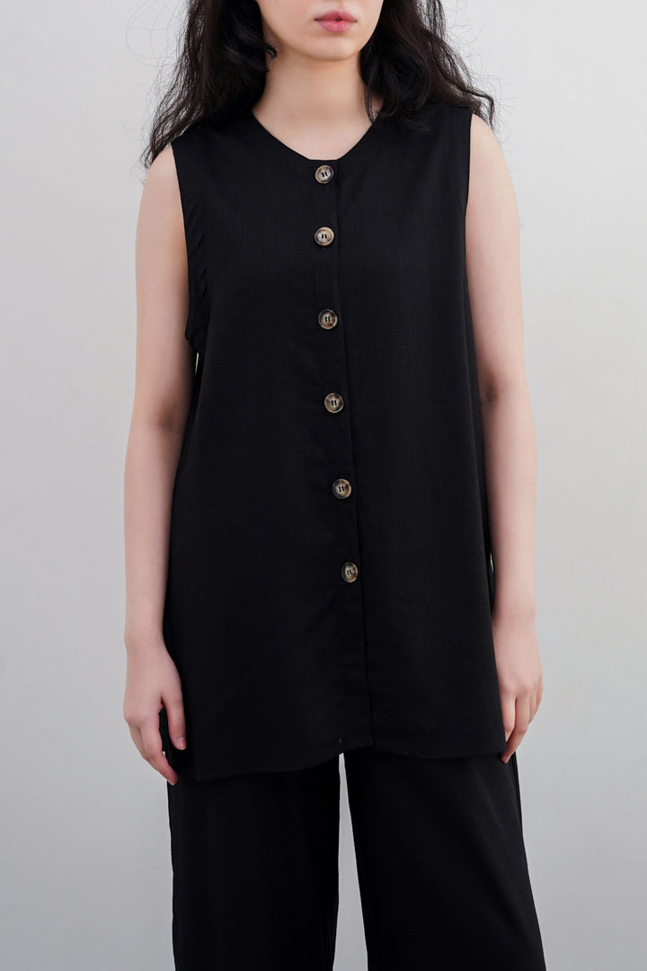 BLACK LINEN SAINT TROPEZ BLOUSE