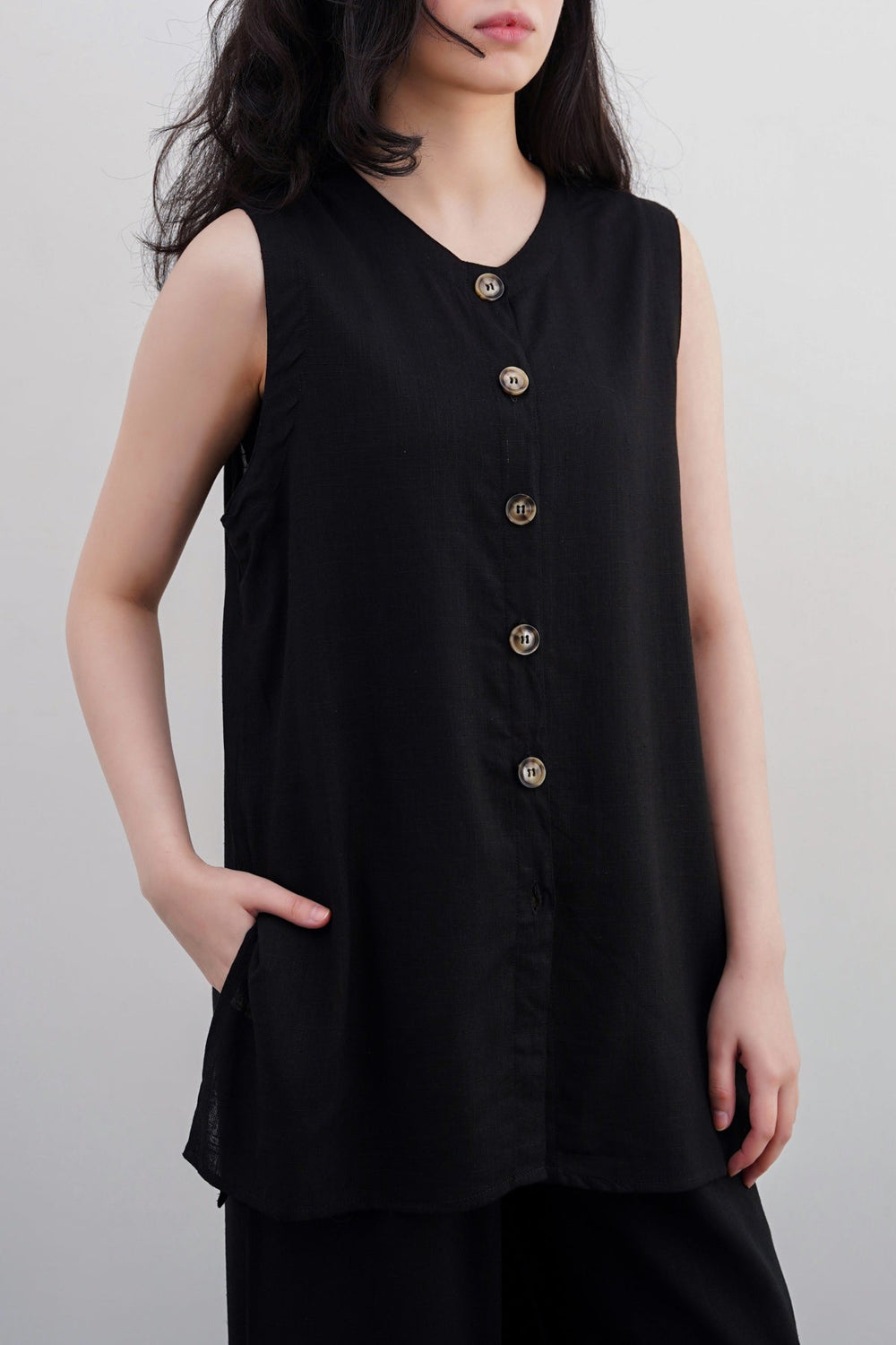 BLACK LINEN SAINT TROPEZ BLOUSE