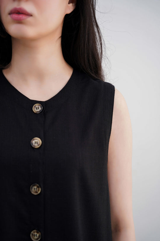 BLACK LINEN SAINT TROPEZ BLOUSE