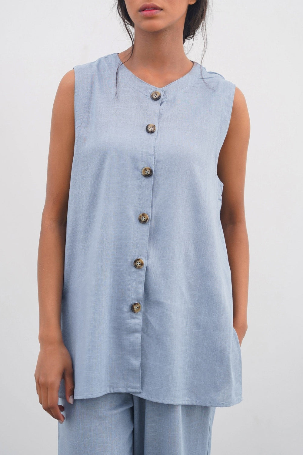 BLUE LINEN SAINT TROPEZ BLOUSE