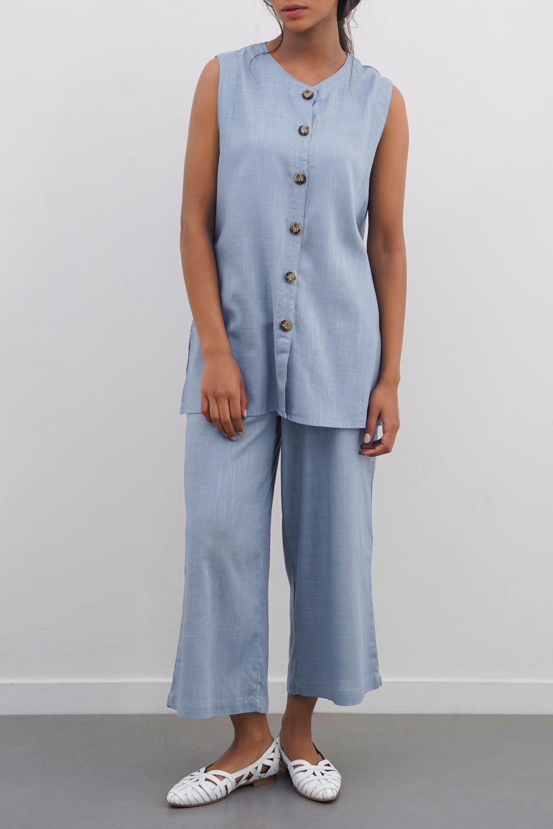 BLUE LINEN SAINT TROPEZ BLOUSE