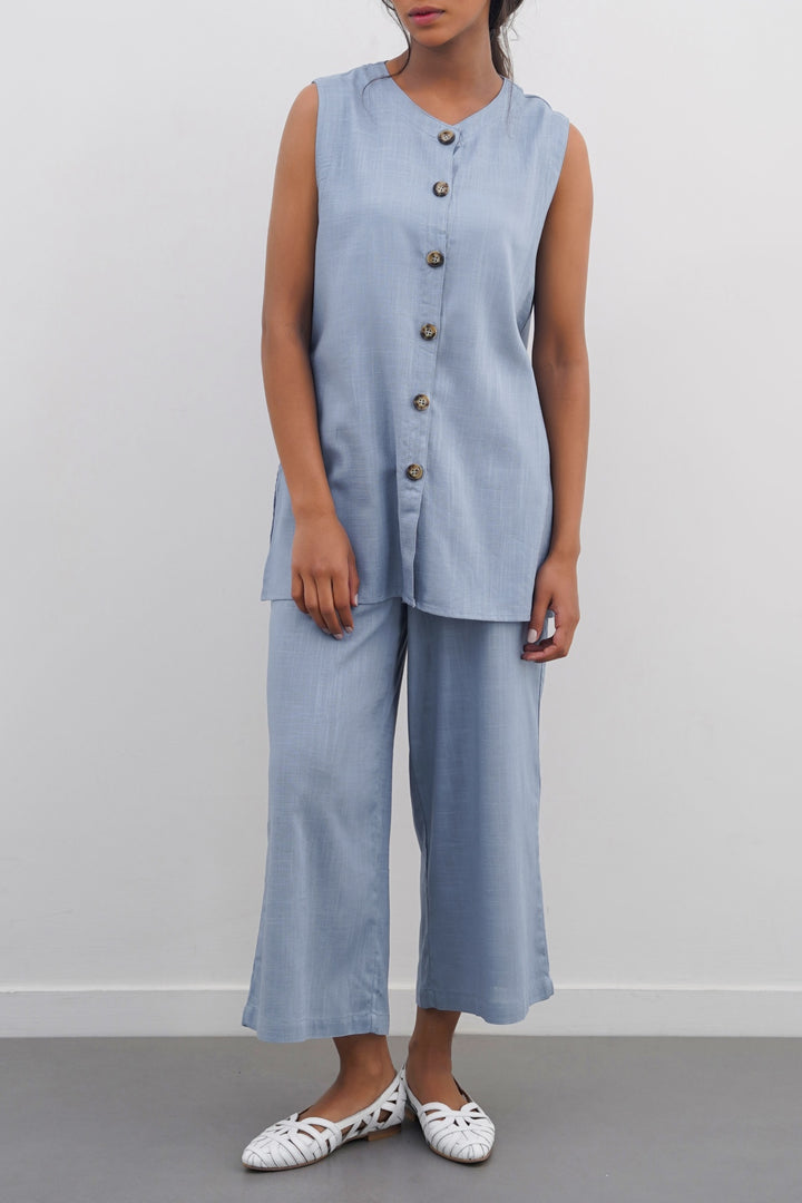 BLUE LINEN SAINT TROPEZ BLOUSE