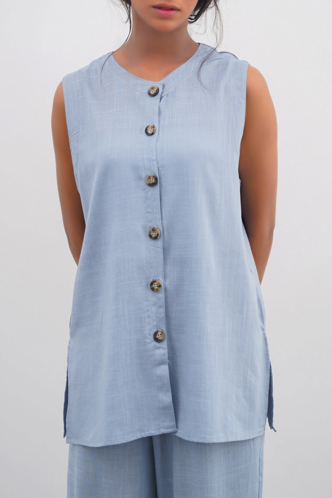 BLUE LINEN SAINT TROPEZ BLOUSE
