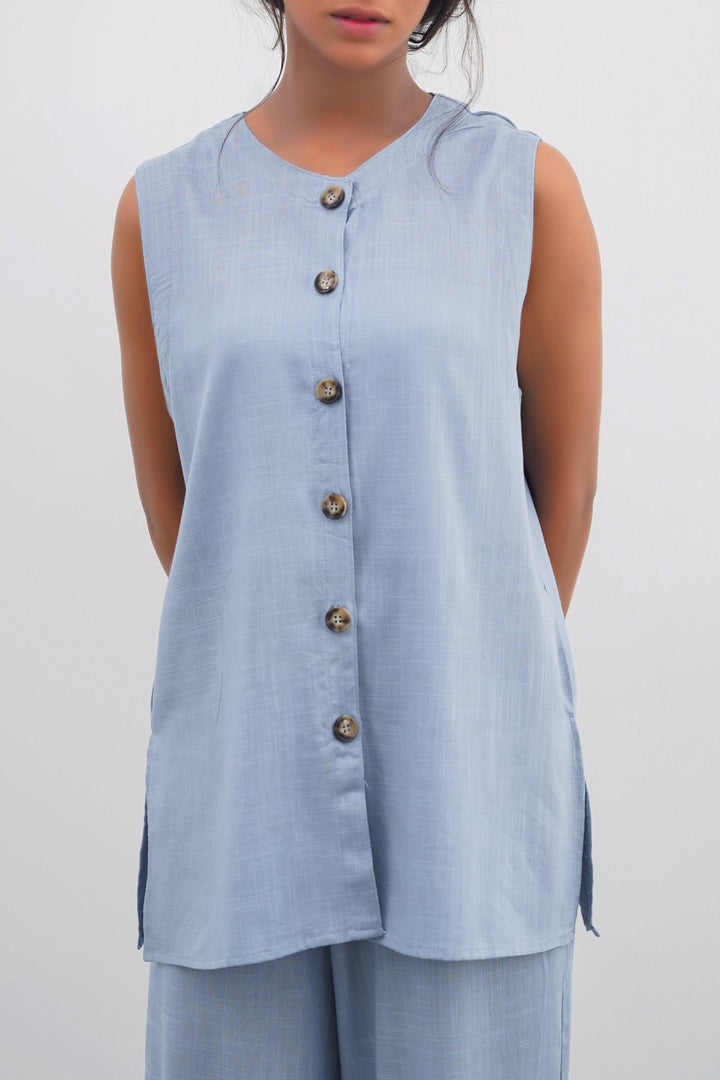 BLUE LINEN SAINT TROPEZ BLOUSE