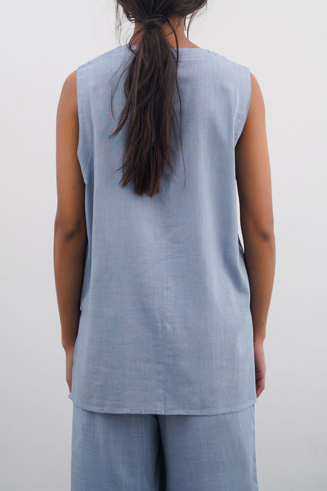BLUE LINEN SAINT TROPEZ BLOUSE