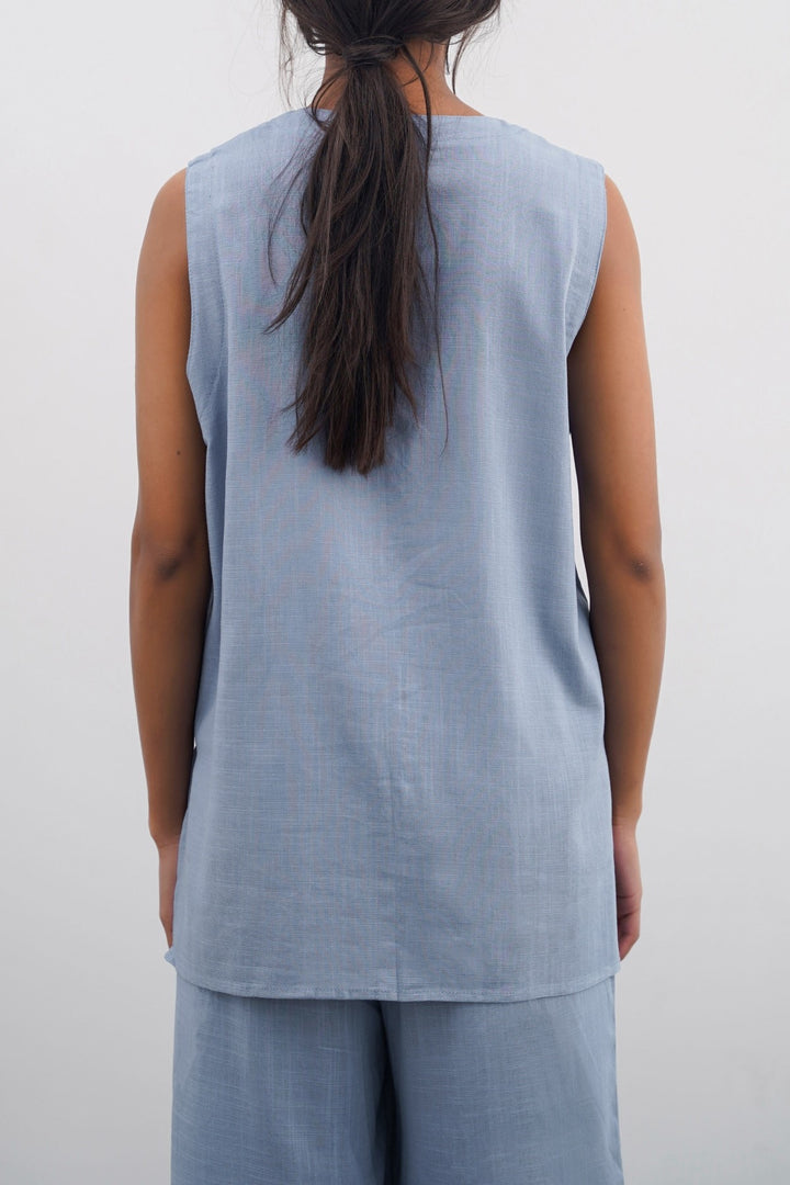 BLUE LINEN SAINT TROPEZ BLOUSE