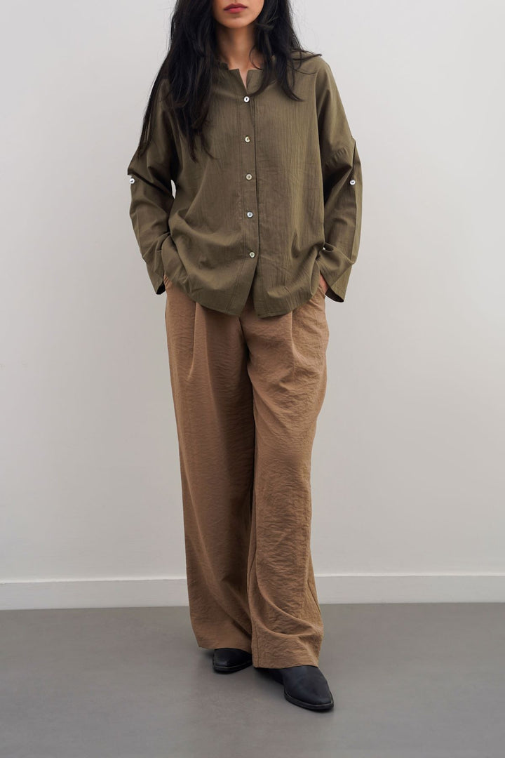 OLIVE FEATHER COTTON BLOUSE