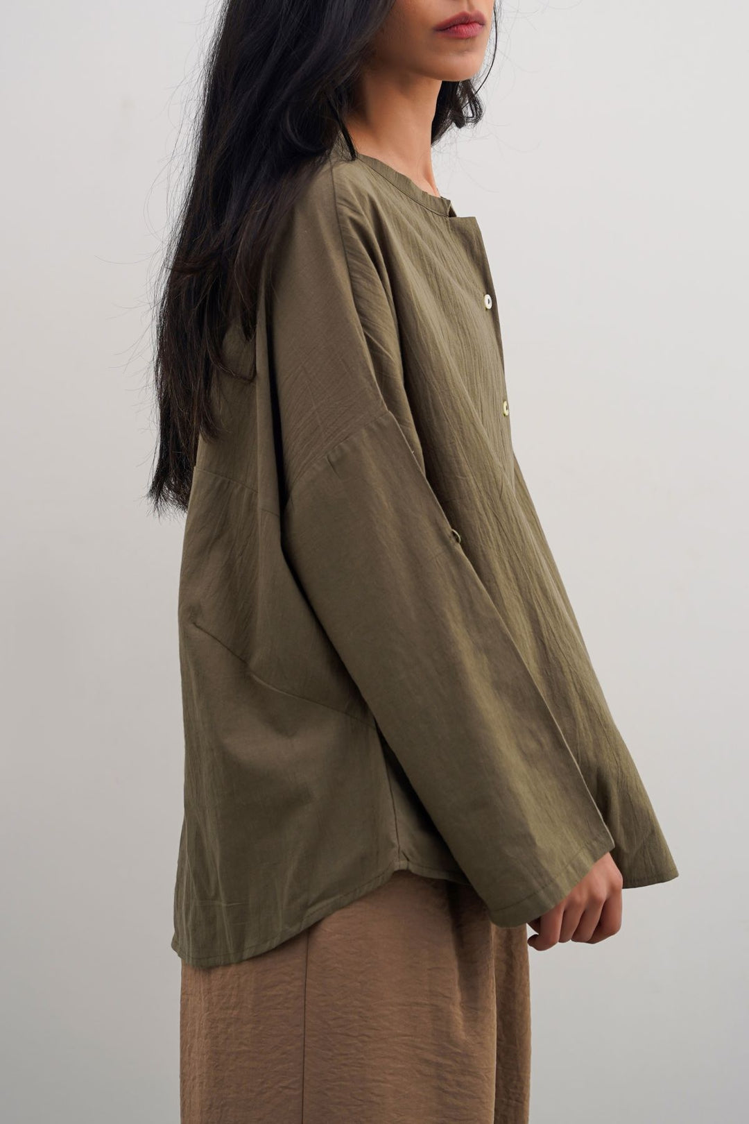 OLIVE FEATHER COTTON BLOUSE