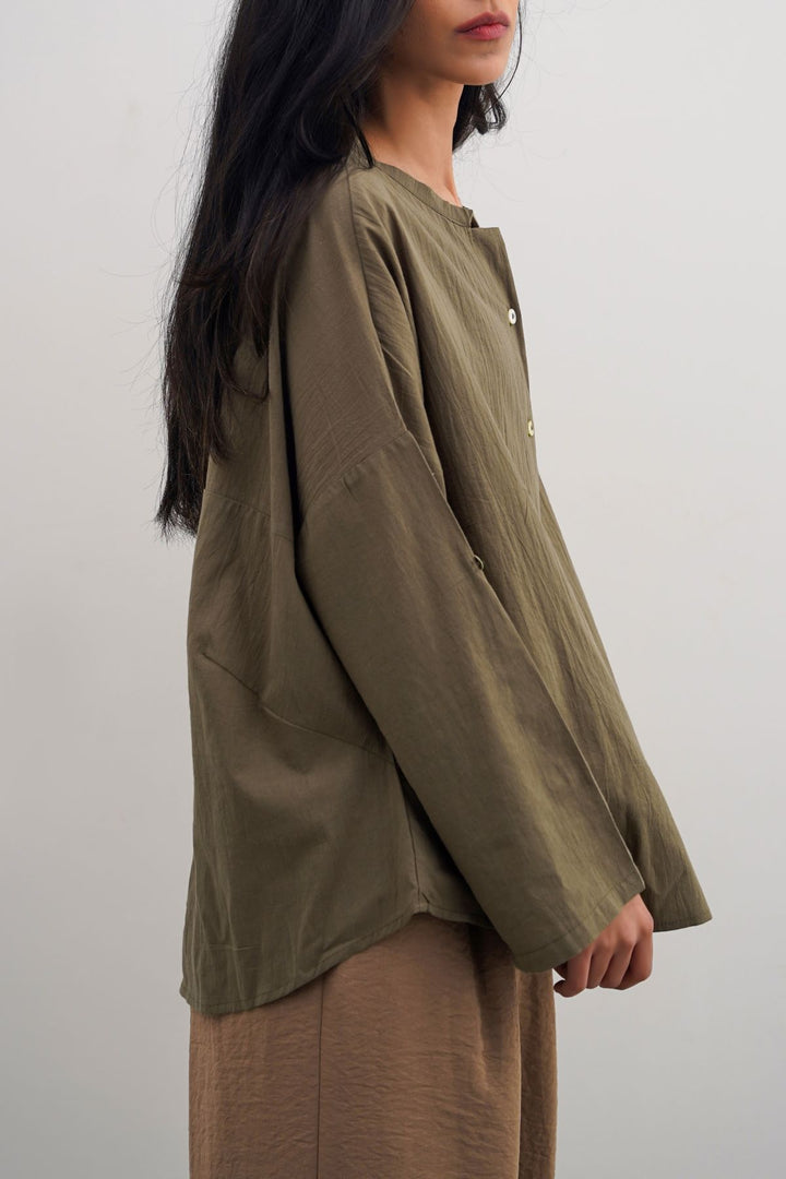 OLIVE FEATHER COTTON BLOUSE