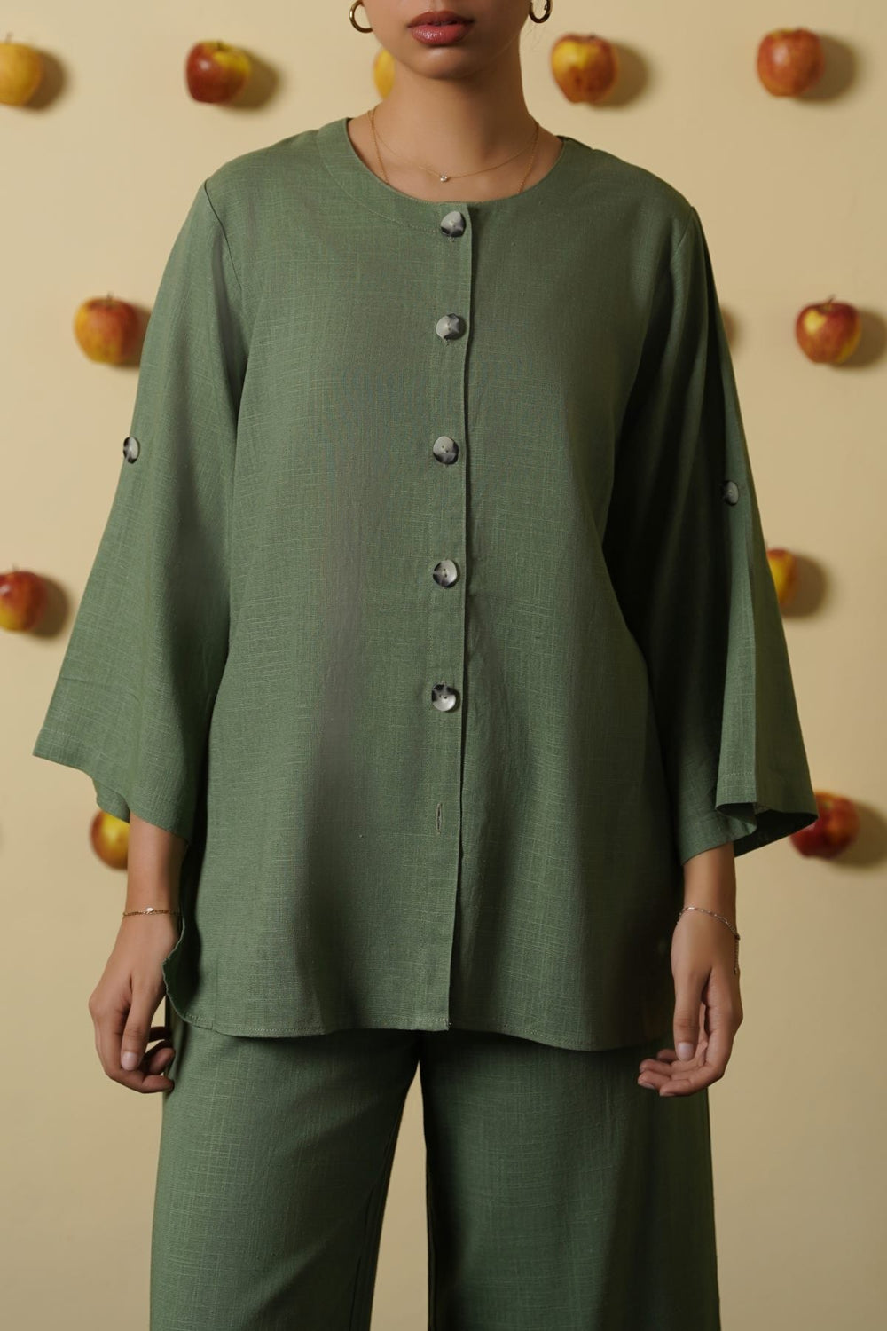 GREEN LINEN BLOUSE