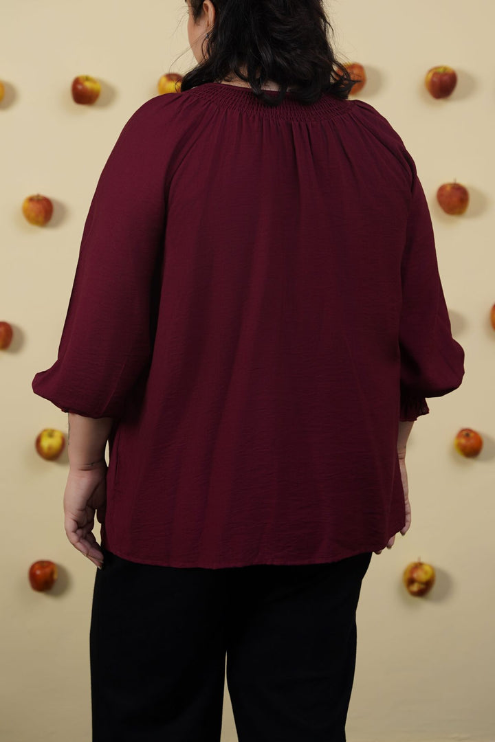 MAROON CURVE SMOCKED BLOUSE