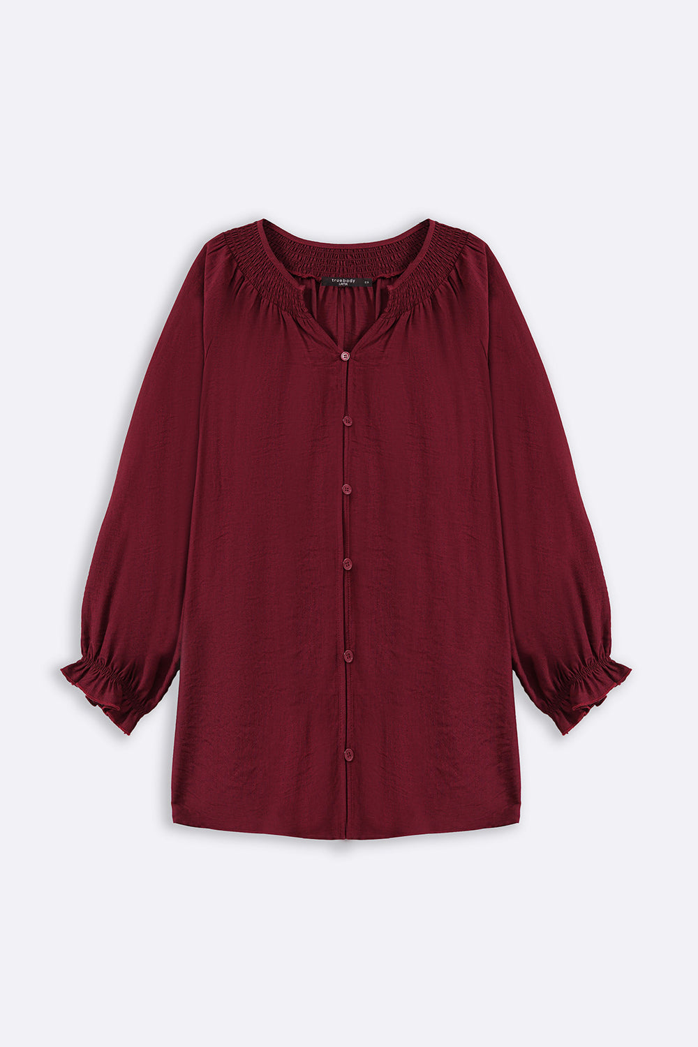 MAROON CURVE SMOCKED BLOUSE