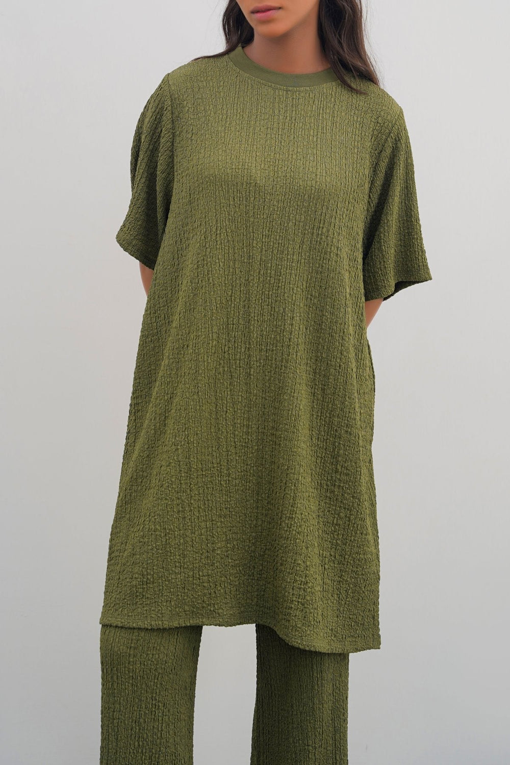 GREEN TEXTURED T-SHIRT TUNIC
