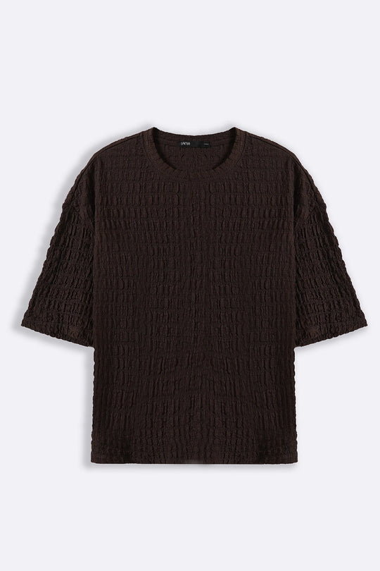 BROWN BUBBLE CRINKLE TEE
