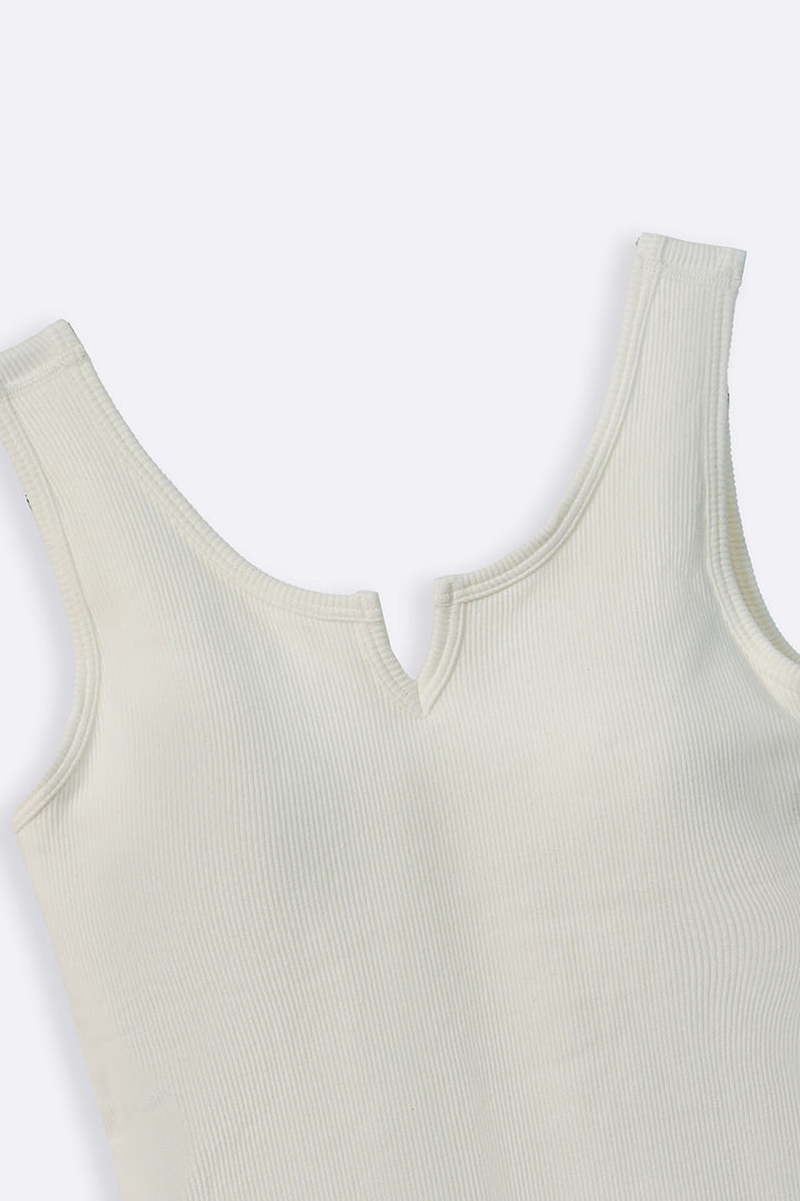 WHITE RIBBED BRA TANK