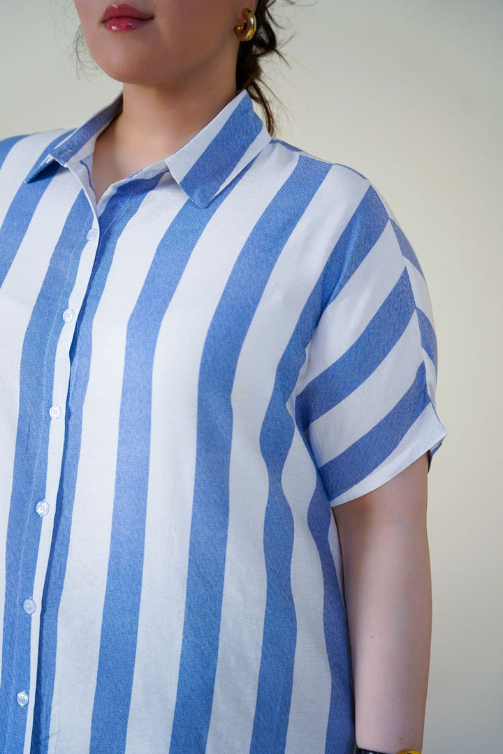 BLUE CURVE STRIPED HOLIDAY TUNIC