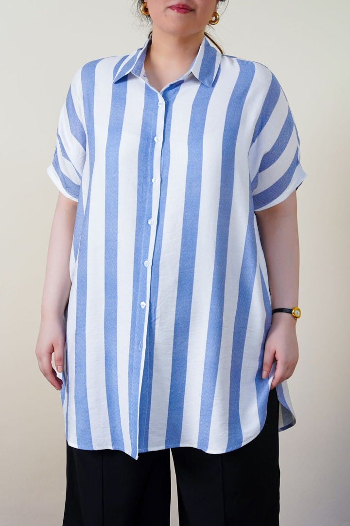 BLUE CURVE STRIPED HOLIDAY TUNIC