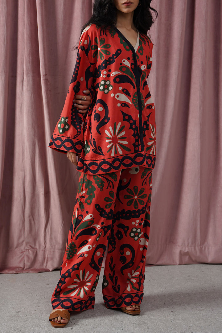 RED CRIMSON PRINTED BLOUSE