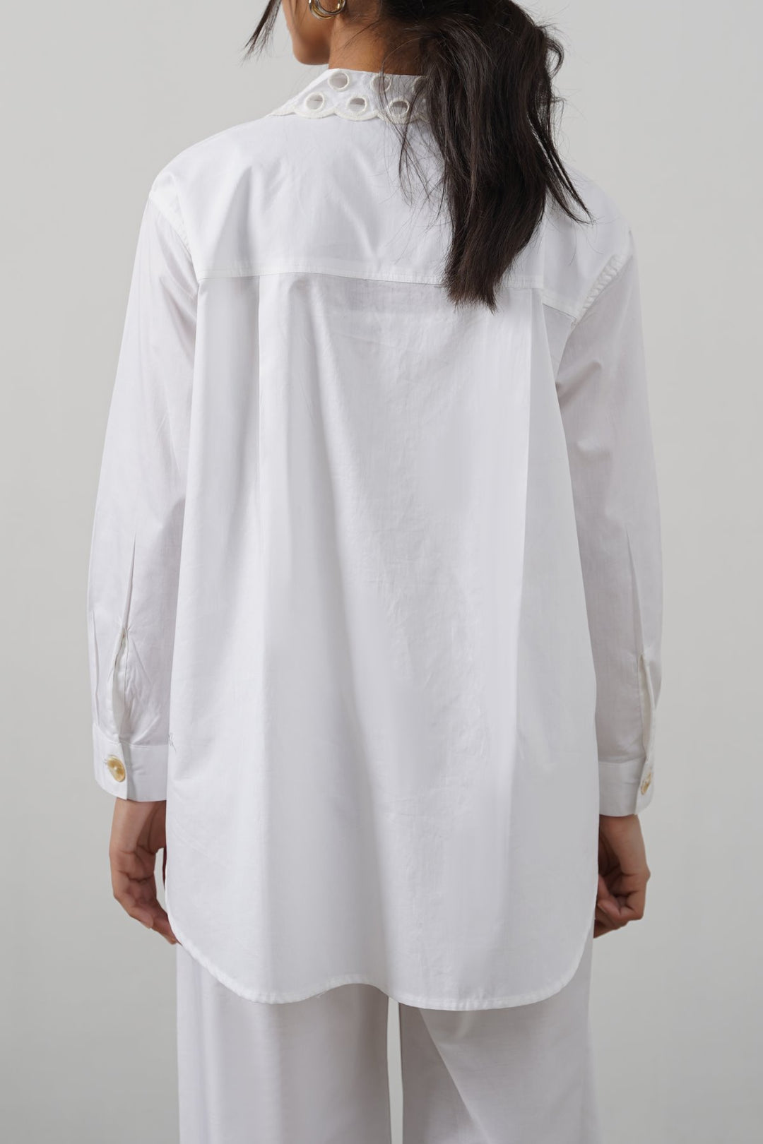 WHITE CREME CUTWORK COLLAR SHIRT