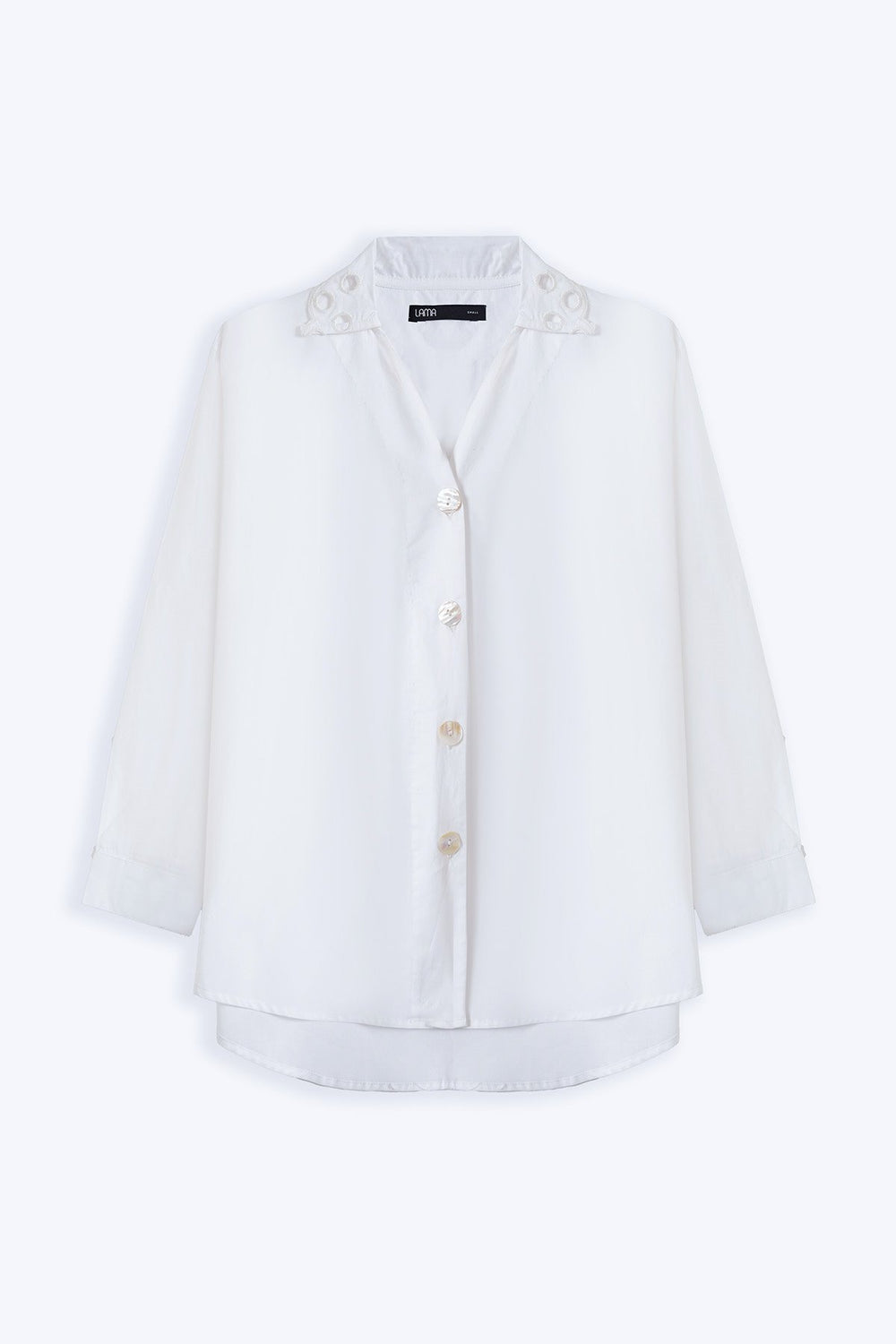 WHITE CREME CUTWORK COLLAR SHIRT