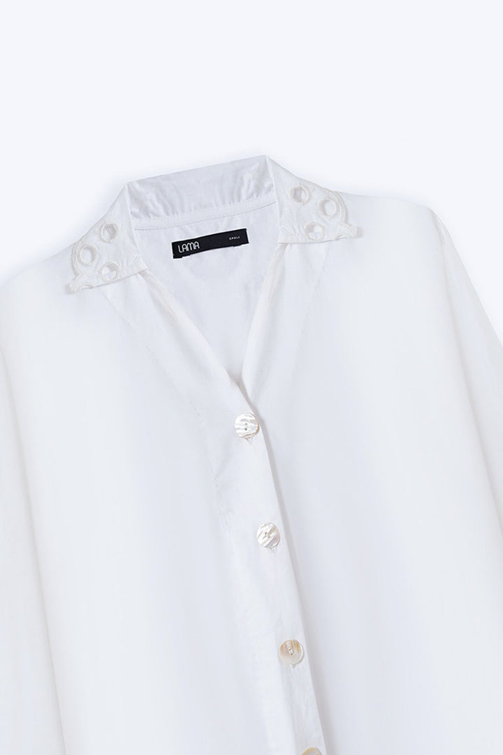 WHITE CREME CUTWORK COLLAR SHIRT