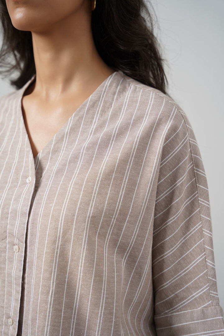 BEIGE LINEN BATWING SHIRT