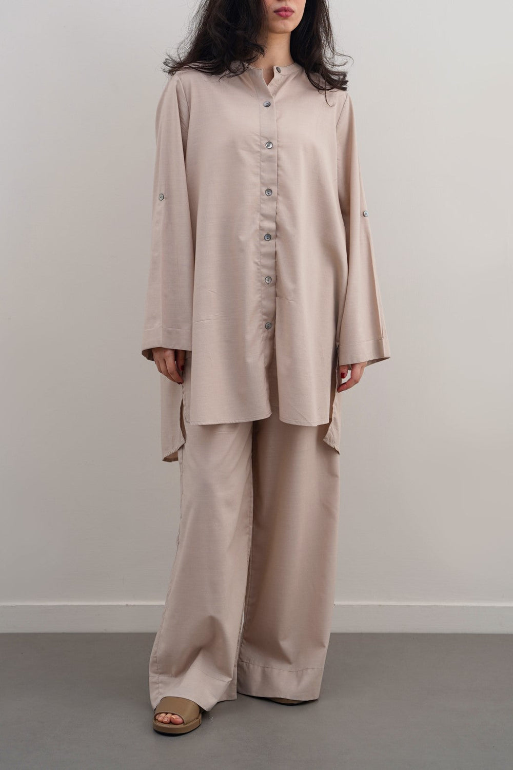 BEIGE COTTON FLARE TUNIC