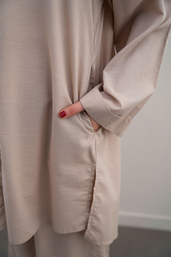 BEIGE COTTON FLARE TUNIC