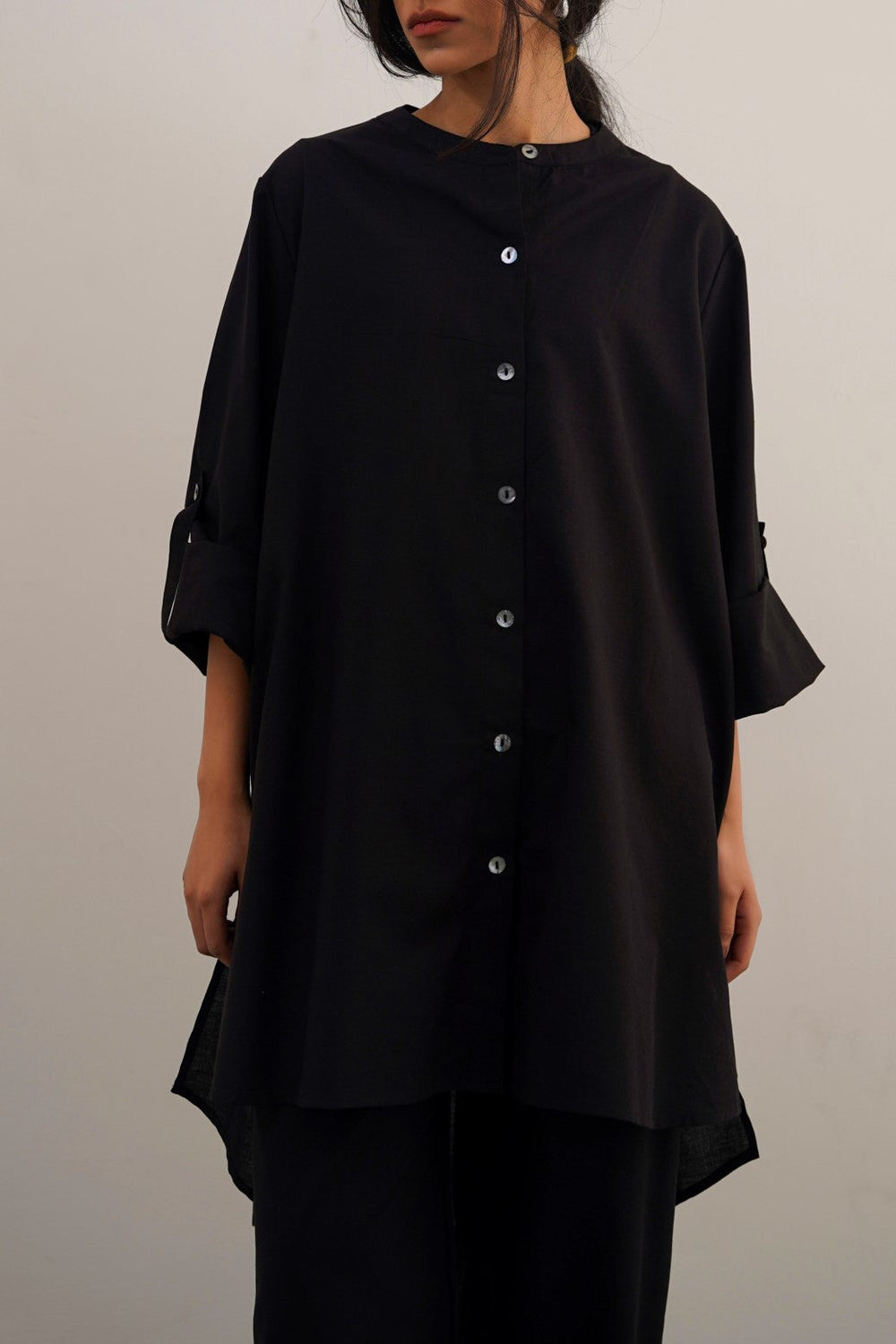 BLACK COTTON FLARE TUNIC