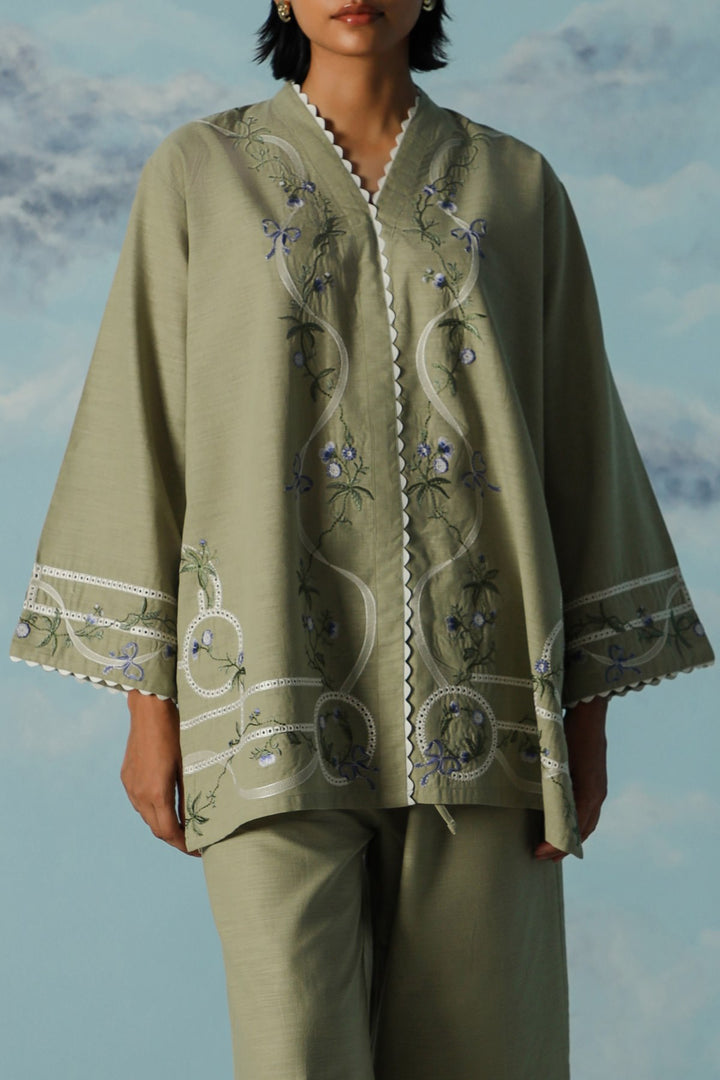 LIGHT GREEN VIOLA AND SAGE EMBROIDERED SHIRT