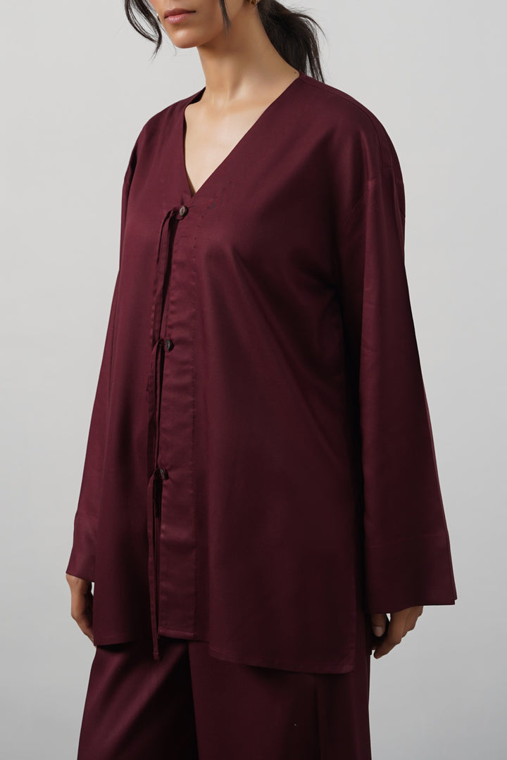 BURGUNDY FREESTYLE BOW BLOUSE