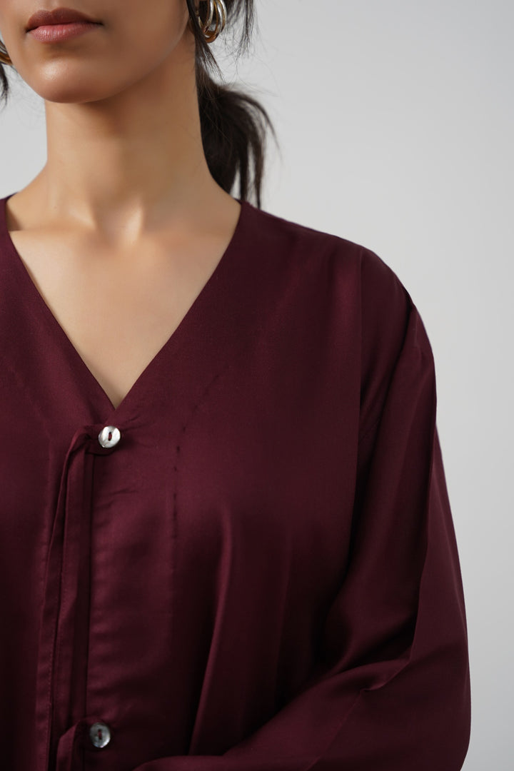 BURGUNDY FREESTYLE BOW BLOUSE