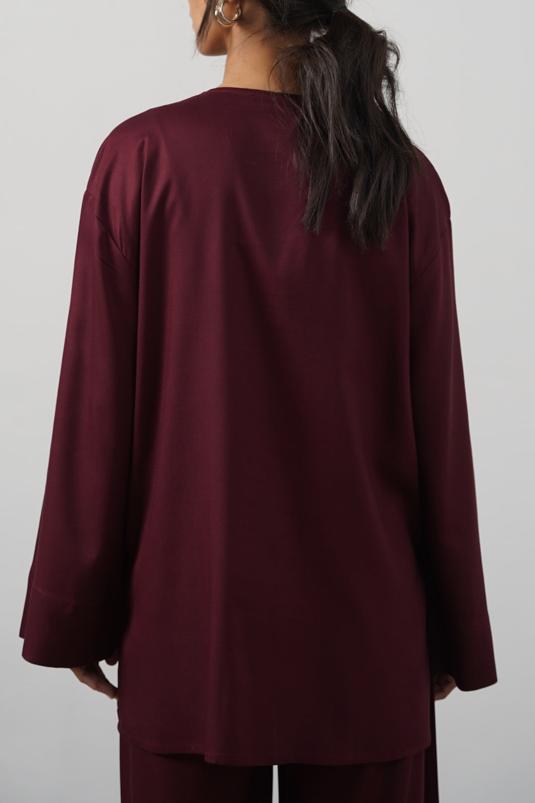 BURGUNDY FREESTYLE BOW BLOUSE