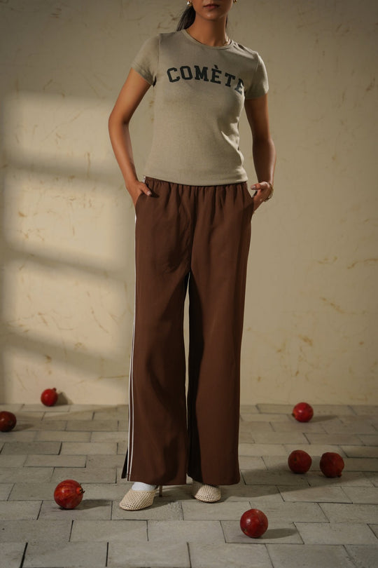 BROWN SPORTS CHIC WIDE PANTS