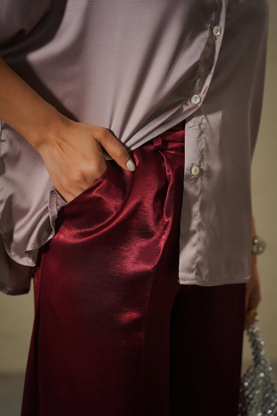OX BLOOD SILKY FORMAL PANTS